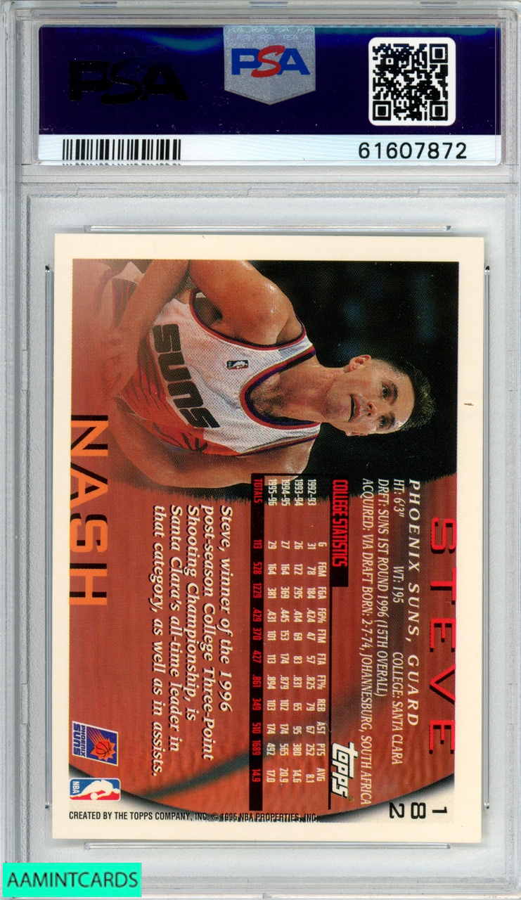 1996 TOPPS STEVE NASH #182 ROOKIE RC PHOENIX SUNS HOF PSA 9 MINT