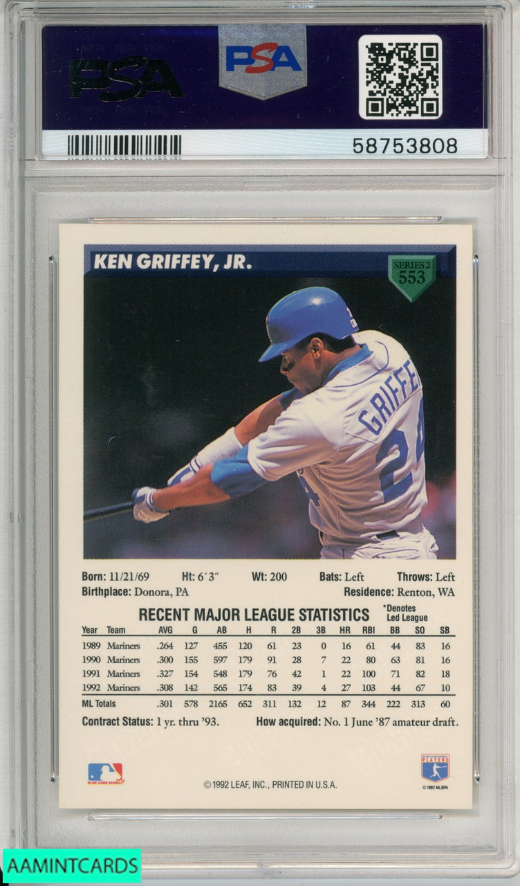 Ken Griffey Jr. Seattle Mariners 1989 Donruss The Rookies RC #3 PSA 10 Card