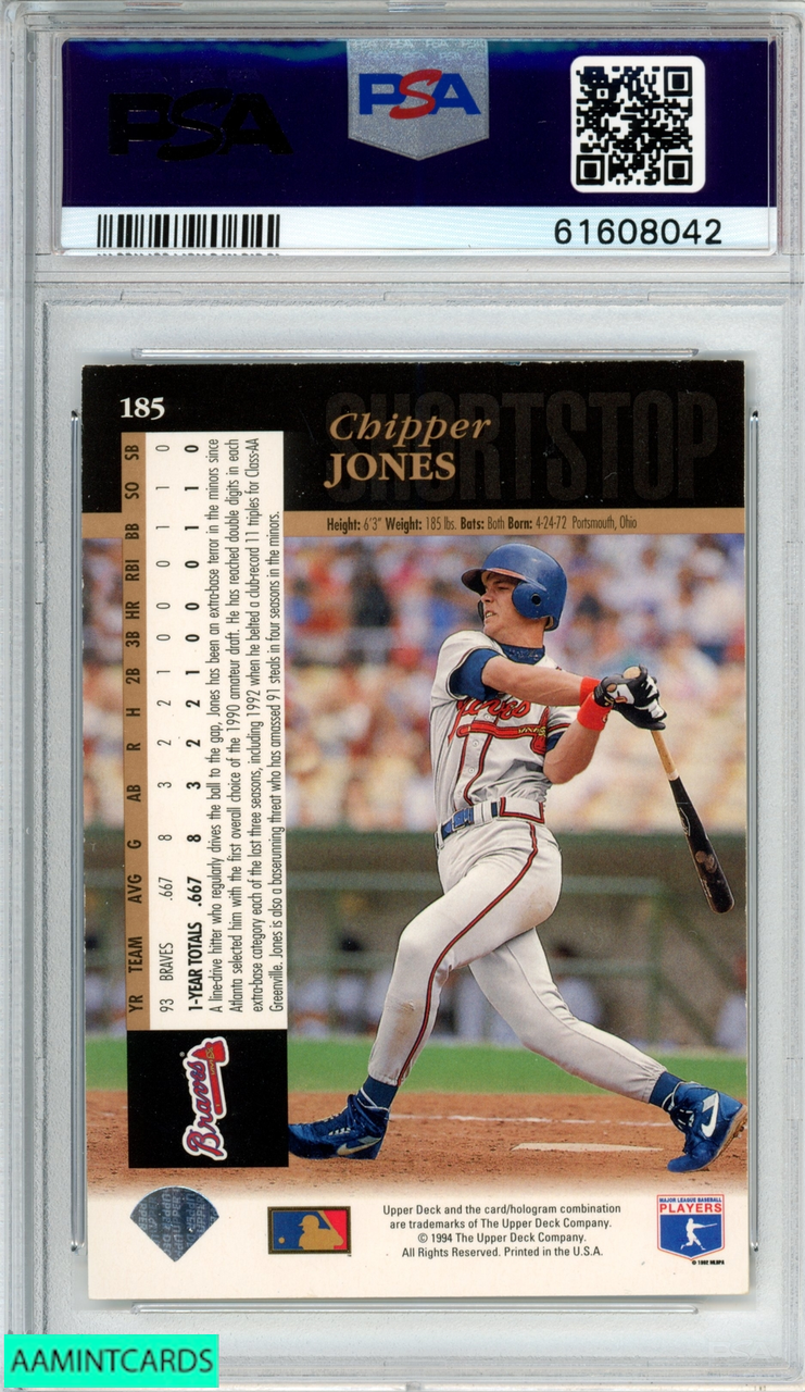 1994 UPPER DECK CHIPPER JONES #185 ELECTRIC DIAMOND ATLANTA BRAVES