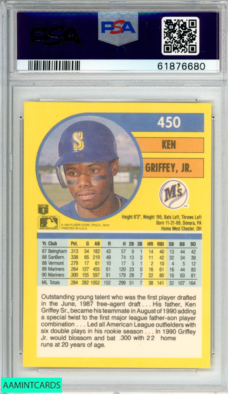 1991 FLEER KEN GRIFFEY JR #450 BAT 300 SEATTLE MARINERS HOF PSA 8