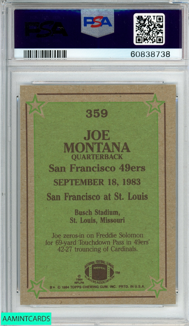 1984 TOPPS JOE MONTANA #359 SAN FRANCISCO 49ERS HOF PSA 8 NM-MT
