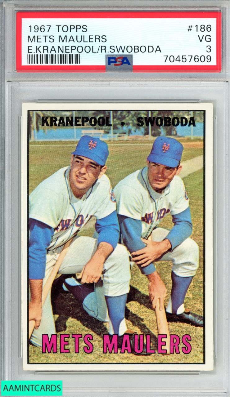 1967 TOPPS METS MAULERS #186 ED KRANEPOOL RON SWOBODA METS PSA 3 VG  70457609 - AA Mint Cards