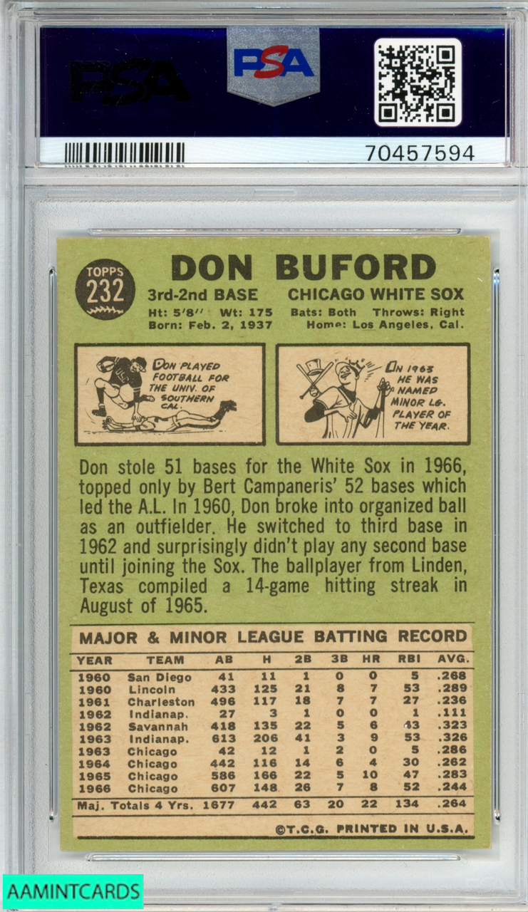 1967 TOPPS DON BUFORD #232 CHICAGO WHITE SOX PSA 4 VG-EX 70457594