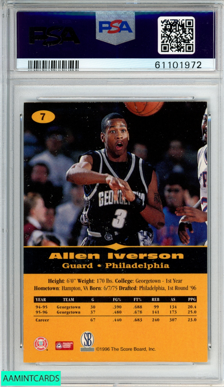 1996 SCORE BOARD ALL SPORT PPF ALLEN IVERSON #7 GOLD RC 76ERS HOF