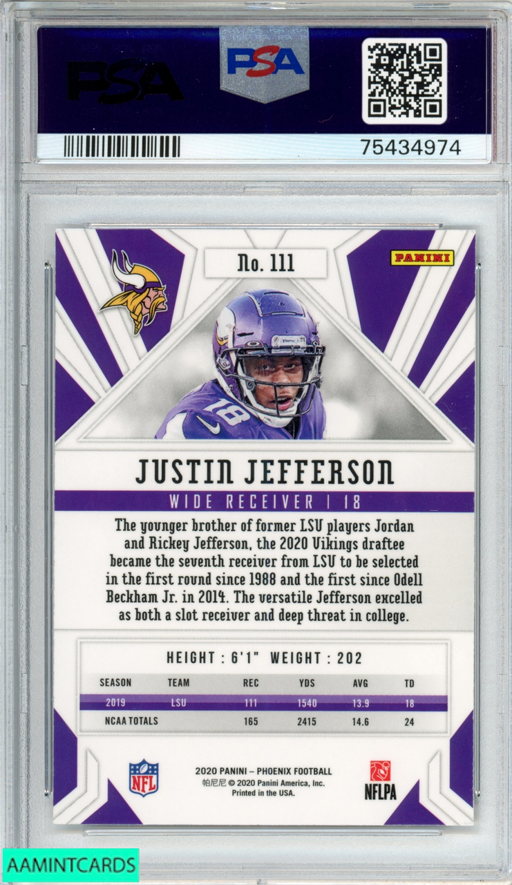2020 PANINI PHOENIX JUSTIN JEFFERSON #111 FIRE BURST ROOKIE RC PSA