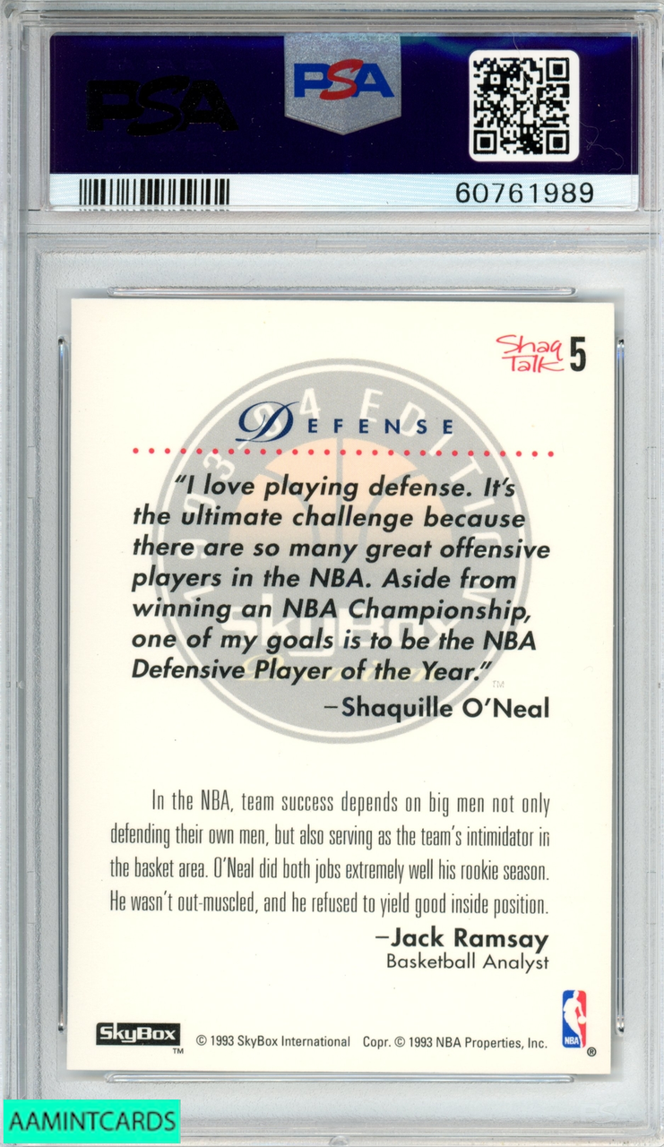 1993 SKYBOX PREMIUM SHAQ TALK SHAQUILLE ONEAL #5 DEFENSE MAGIC HOF