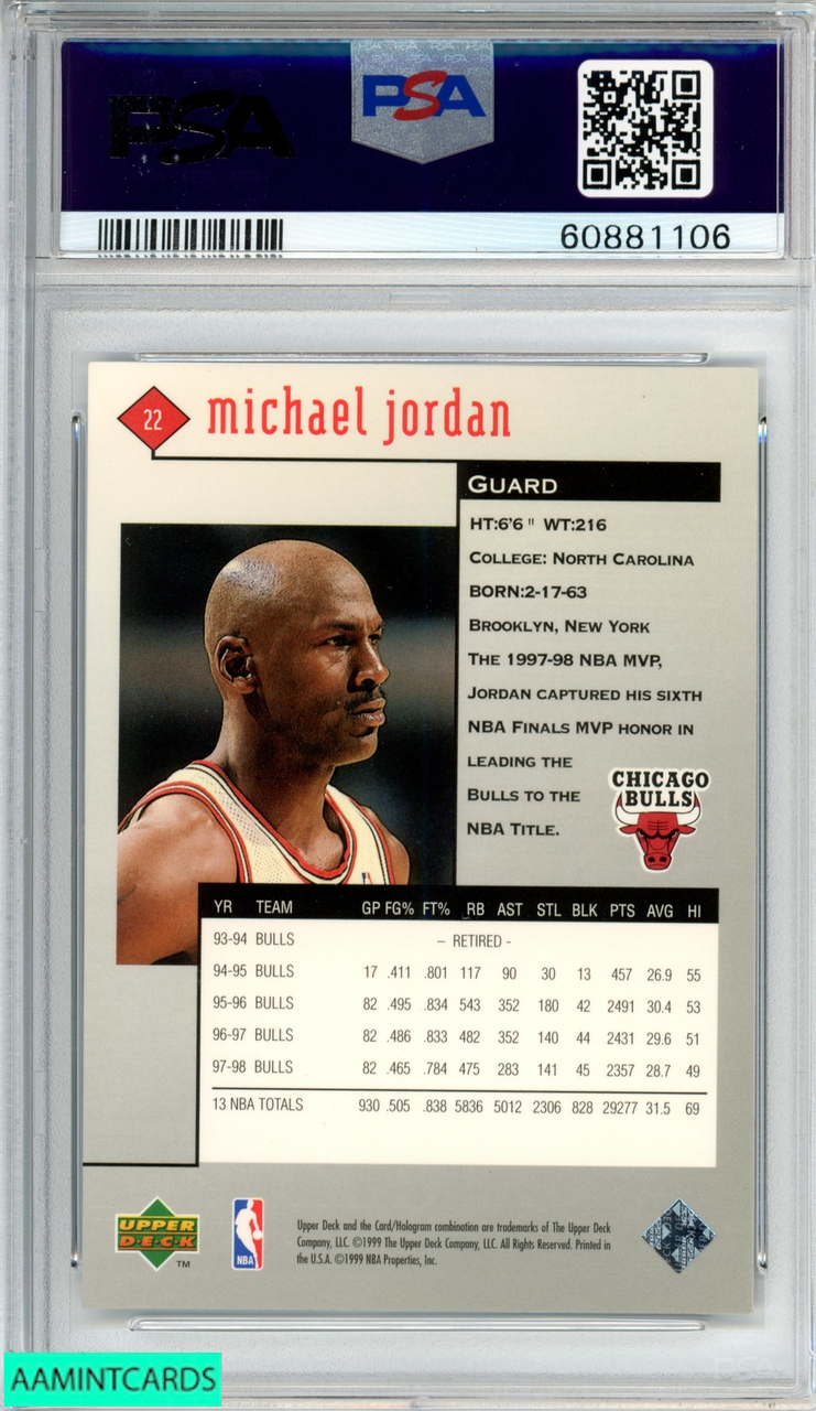 1998 UPPER DECK BLACK DIAMOND MICHAEL JORDAN #22 SINGLE BULLS HOF