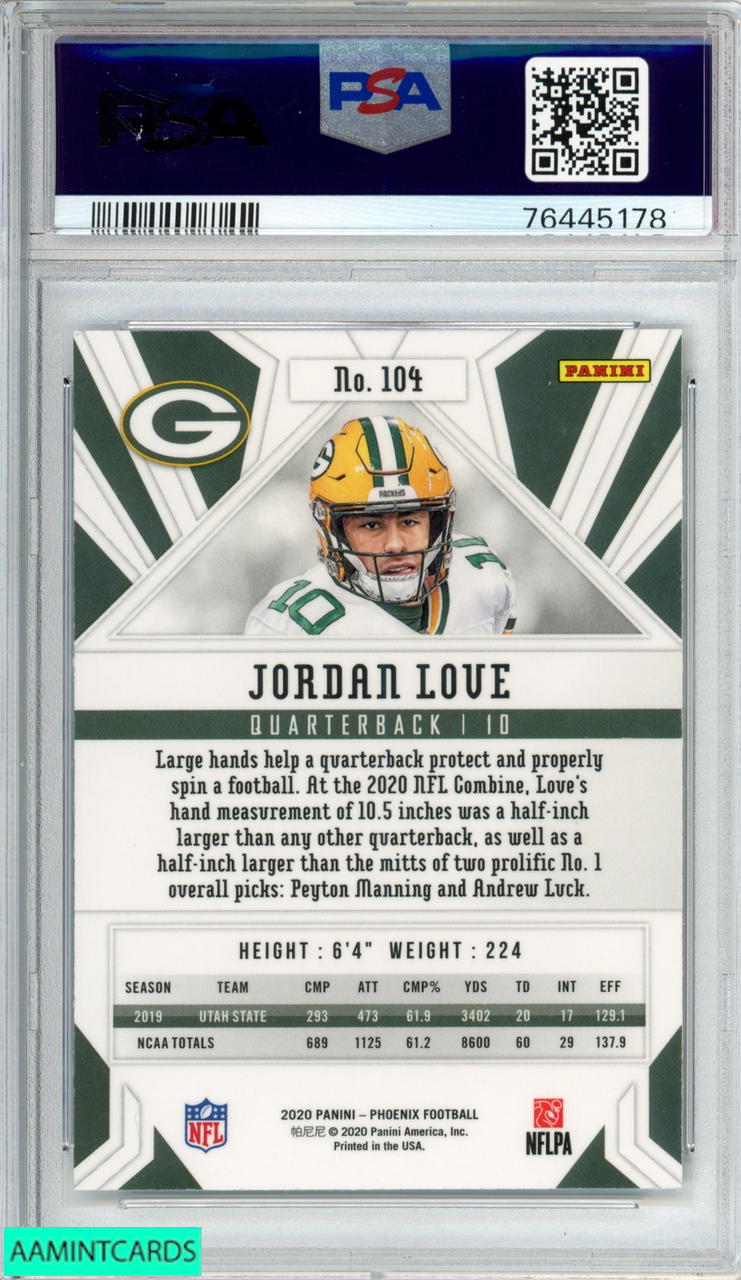 2020 PANINI PHOENIX JORDAN LOVE #104 FIRE BURST ROOKIE RC PSA 10