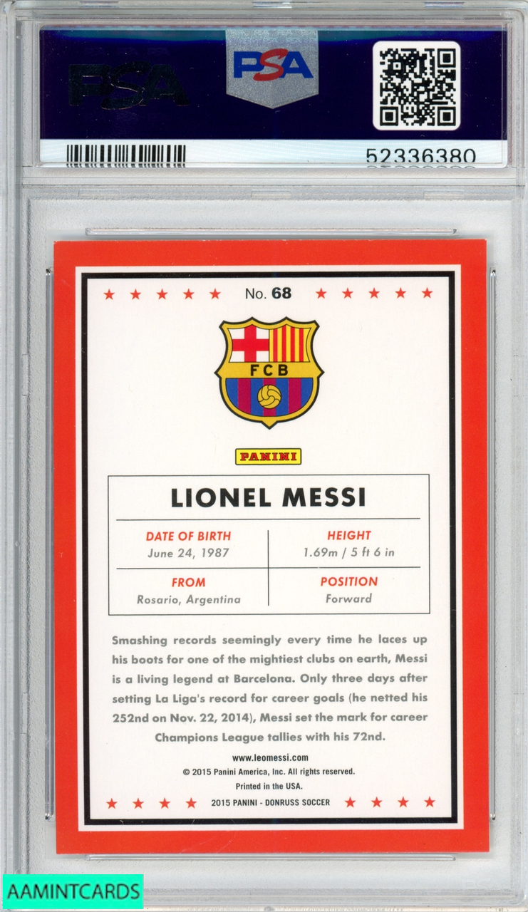 2015 PANINI DONRUSS LIONEL MESSI #68 FC BARCELONA PSA 9 MINT 