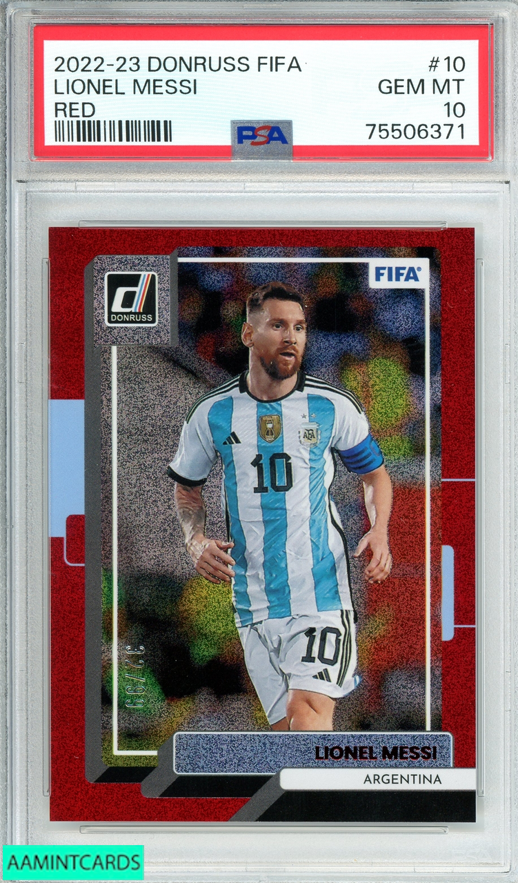 2022 PANINI DONRUSS FIFA LIONEL MESSI #10 RED 32 OF 99 PSA