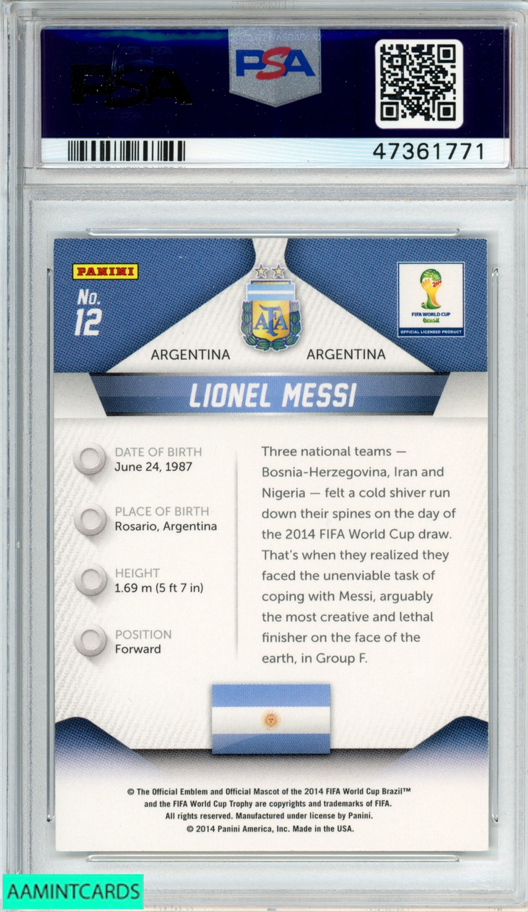 2014 PANINI PRIZM WORLD CUP LIONEL MESSI #12 ARGENTINA PSA 10 GEM MT  47361771