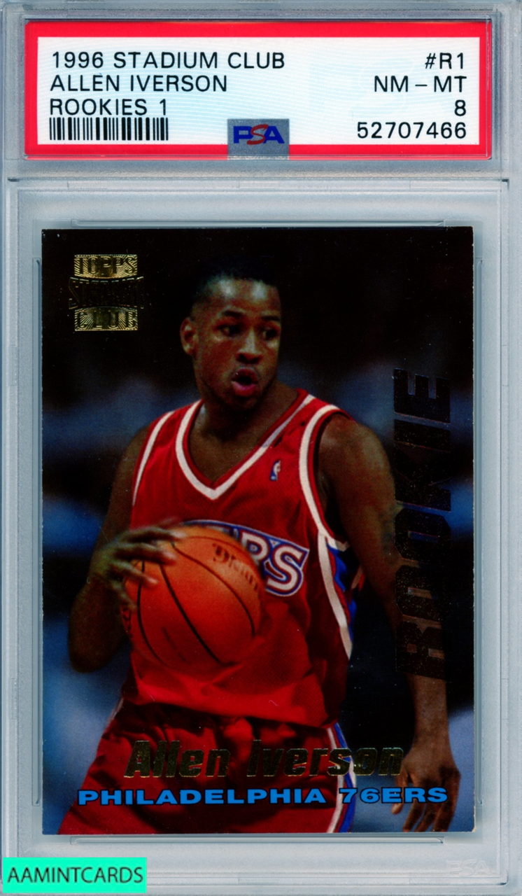1996 STADIUM CLUB ALLEN IVERSON #R1 ROOKIES 1 HOF 76ERS RC PSA 8