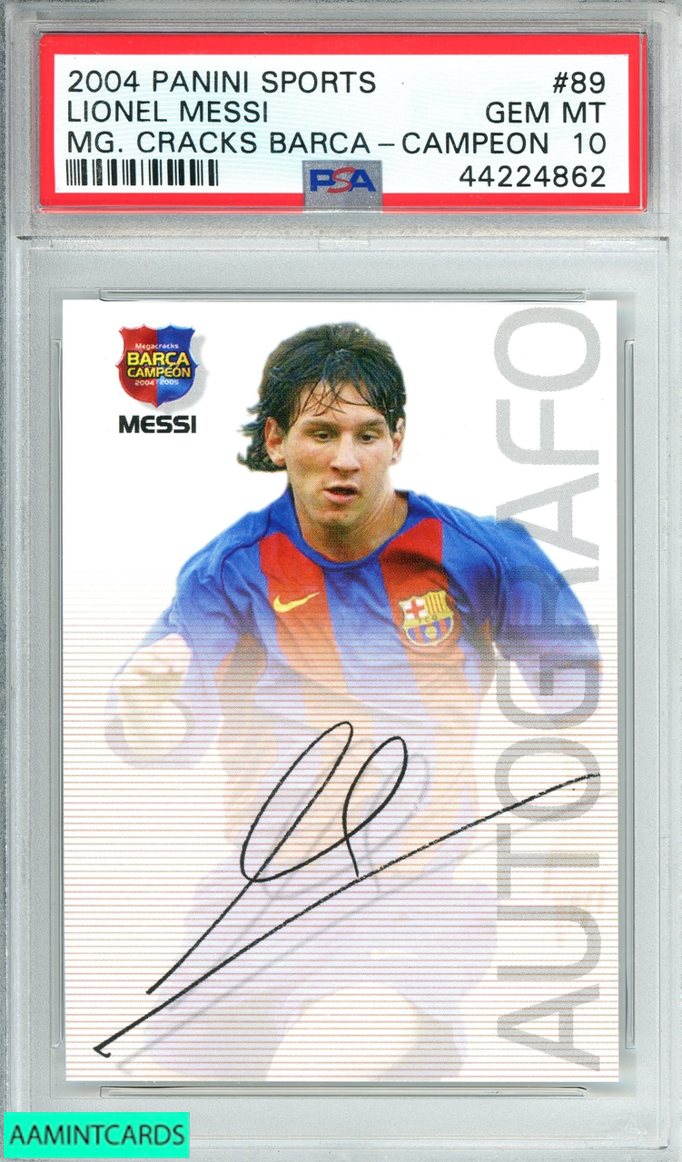 2004-05 PANINI LIONEL MESSI #89 MEGA CRACKS BARCA-CAMPEON RC PSA