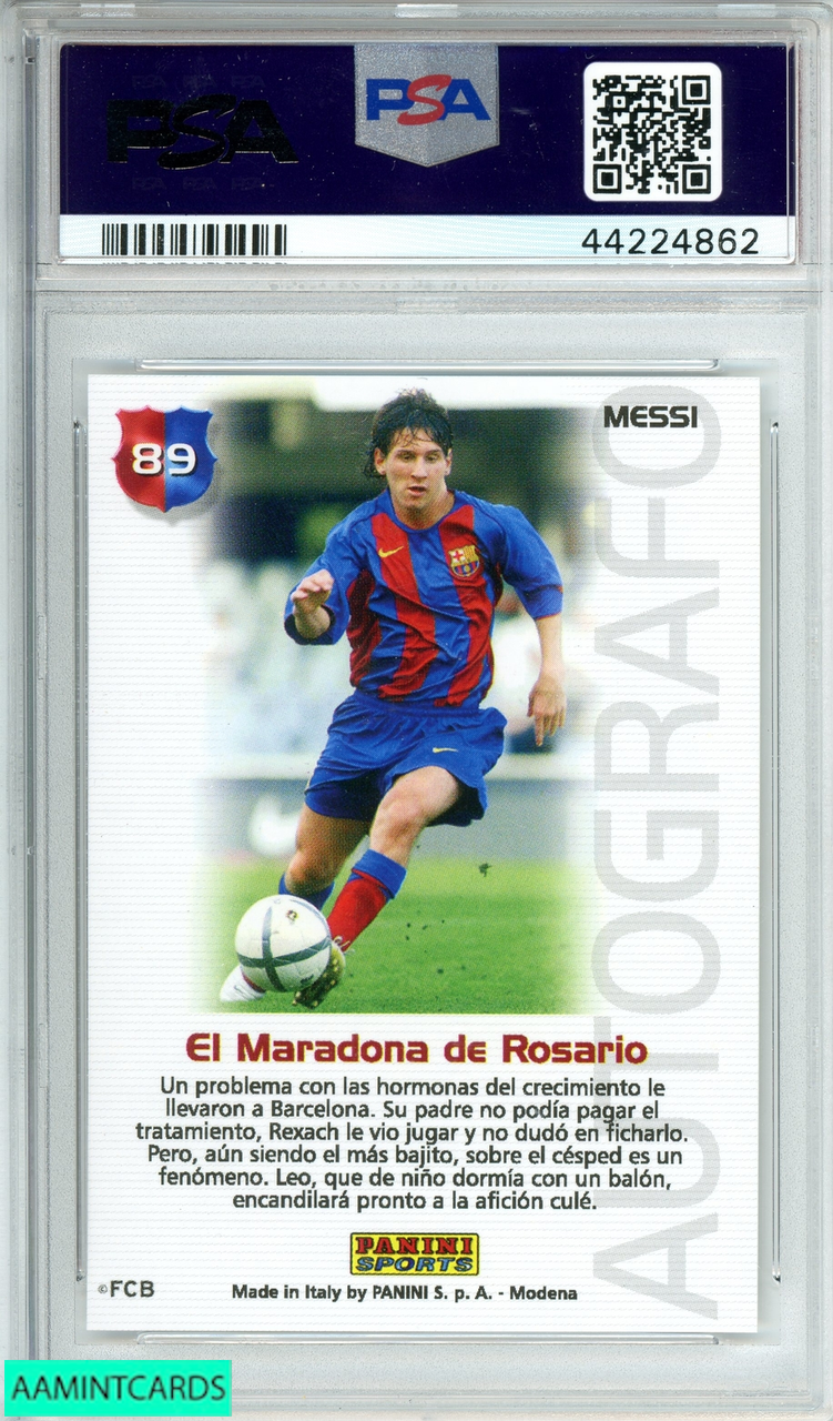 2004-05 PANINI LIONEL MESSI #89 MEGA CRACKS BARCA-CAMPEON RC PSA
