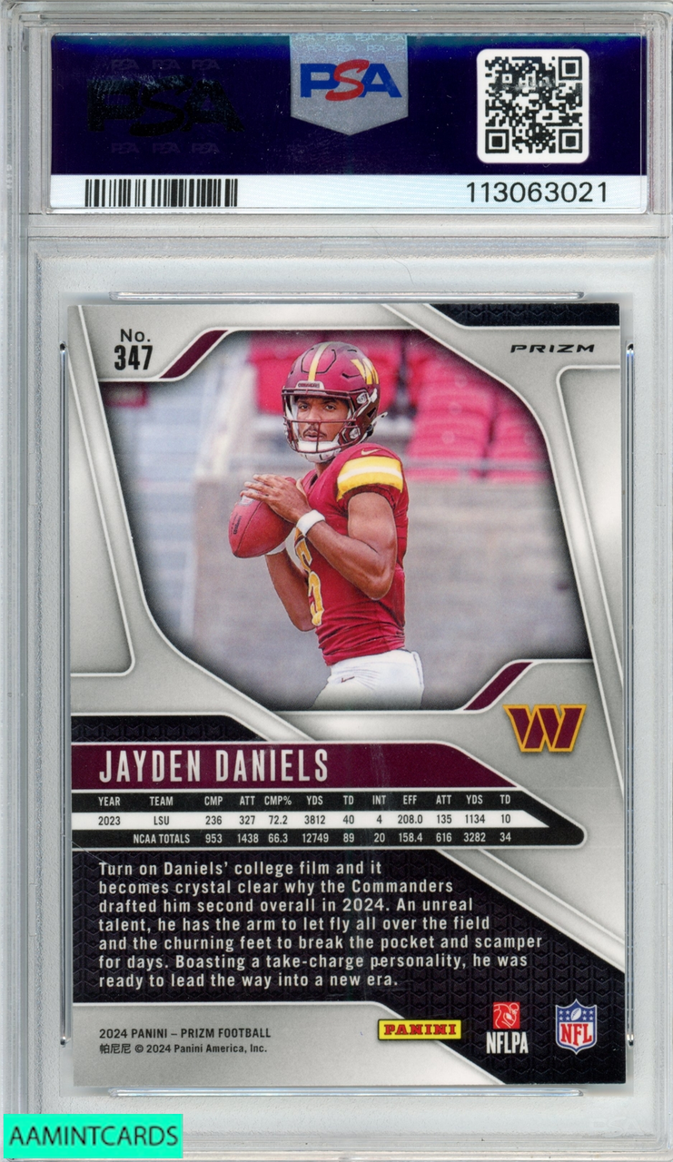 2024 PANINI PRIZM JAYDEN DANIELS #347 PURPLE PULSAR ROOKIE RC PSA