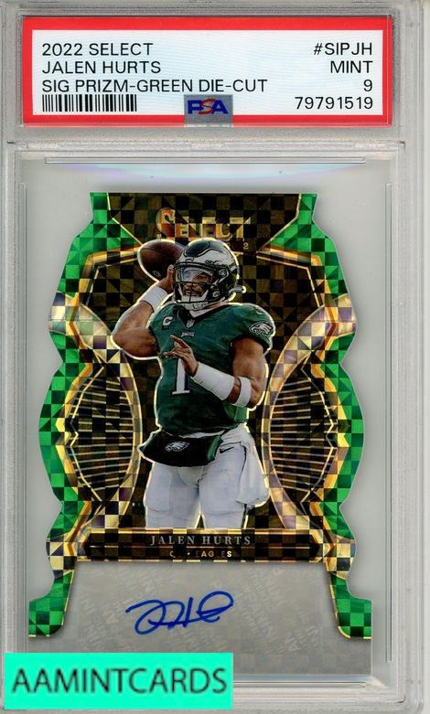 2022 PANINI SELECT SIGS PRIZM JALEN HURTS #SIPJH GREEN DIE-CUT PSA