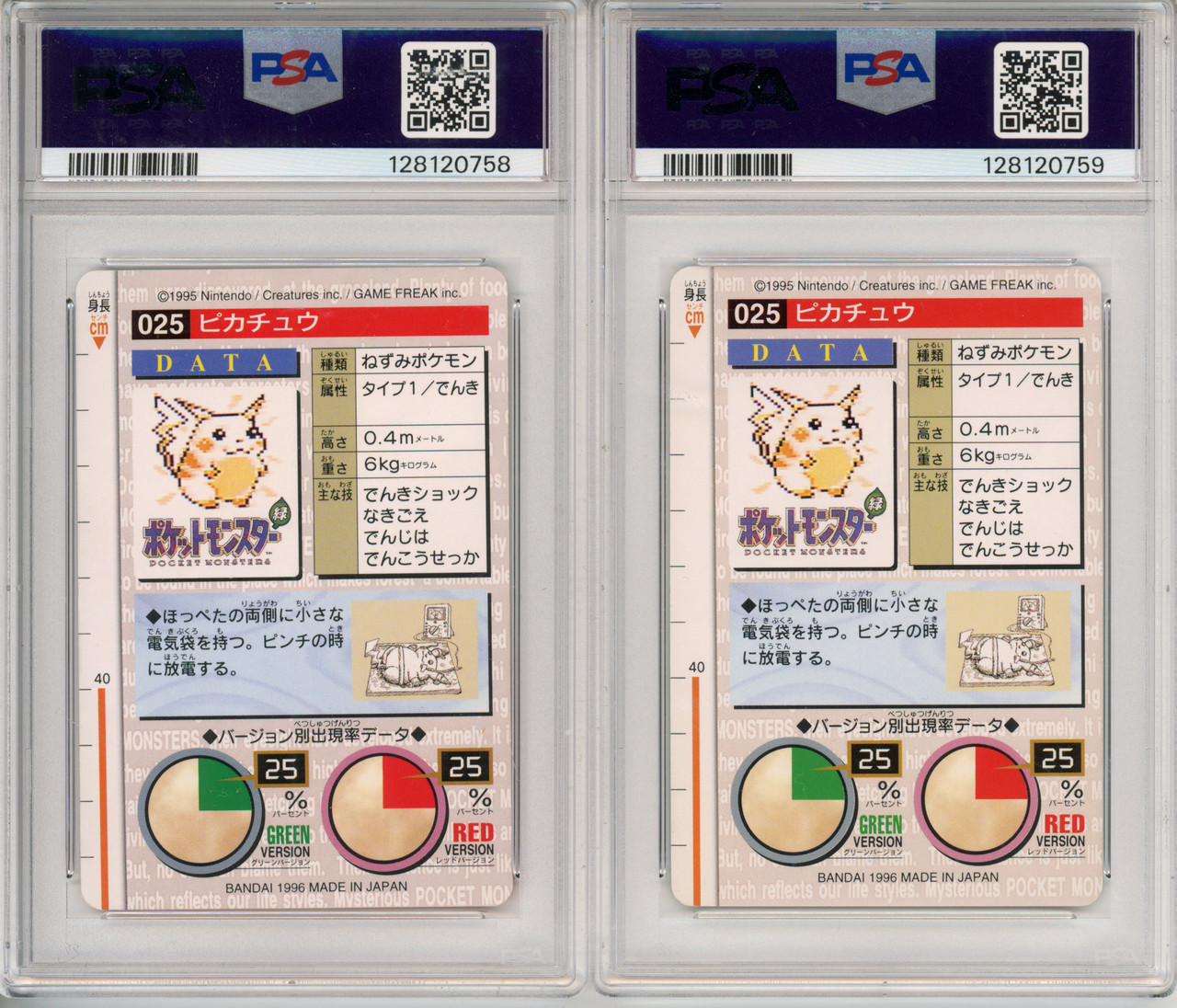 LOT OF (2) 1996 Pokemon Japanese Bandai Carddass Vending Pikachu