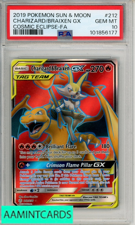 2019 POKEMON SUN MOON COSMIC ECLIPSE FA CHARIZARD BRAIXEN GX #212
