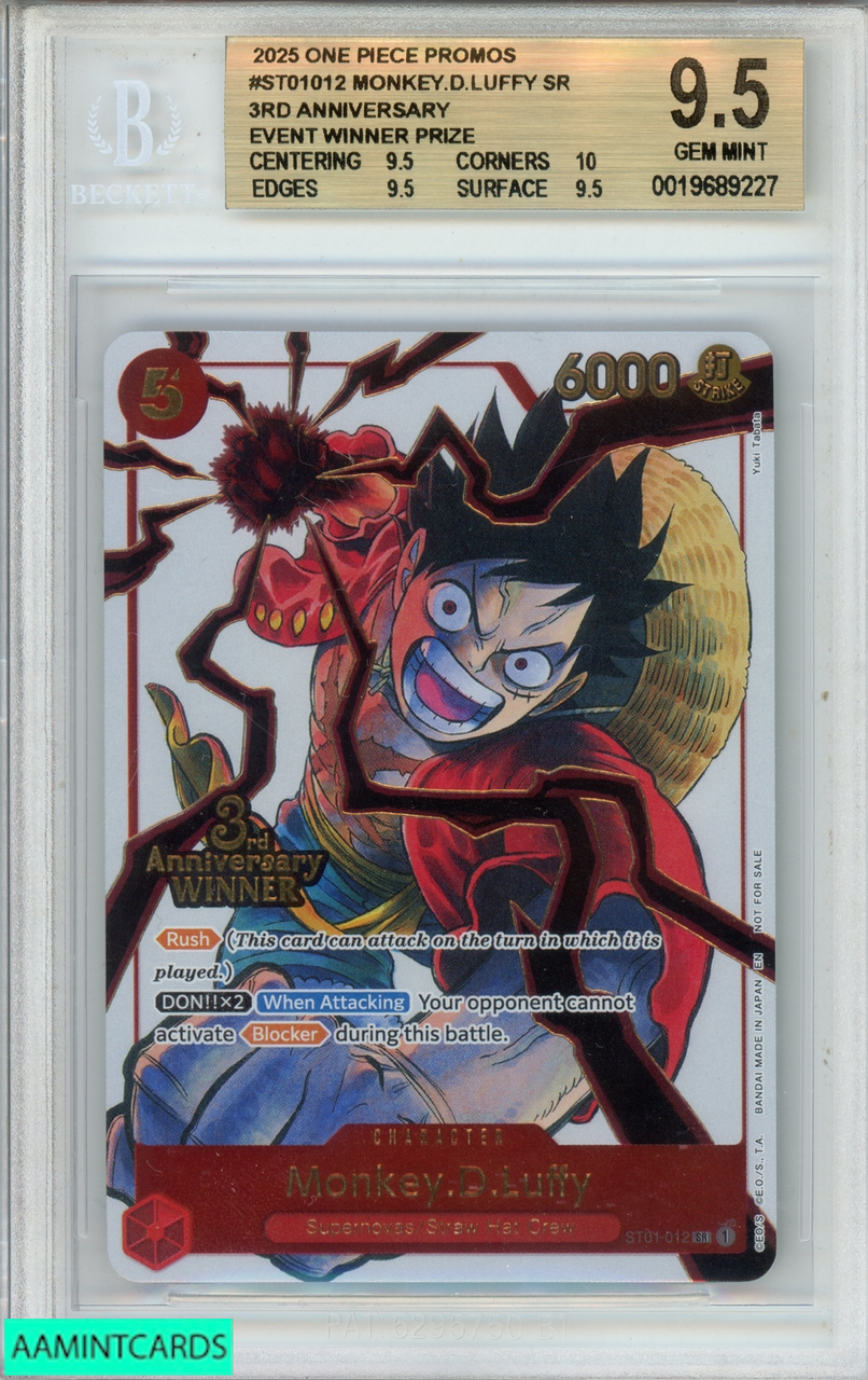 2025 ONE PIECE PROMOS MONKEY D LUFFY #ST01012 3RD ANIV WINNER BGS