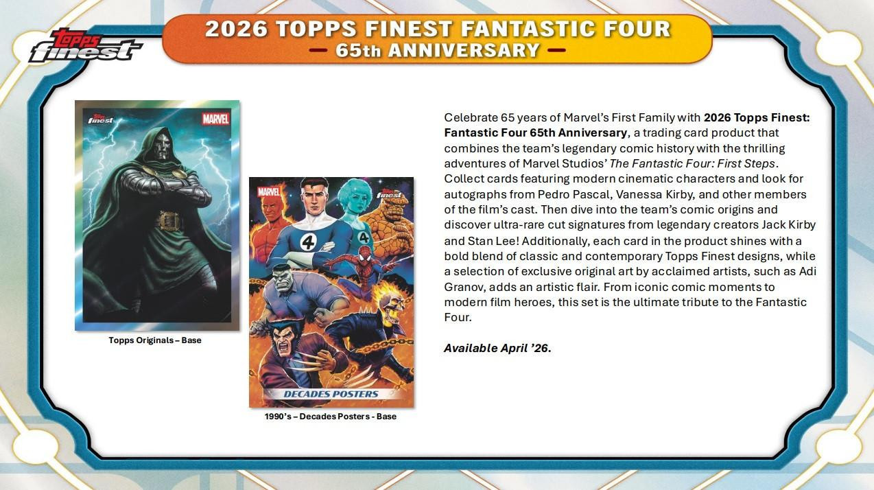 2026 Topps Marvel Finest The Fantastic Four 65th Anniversary Hobby 