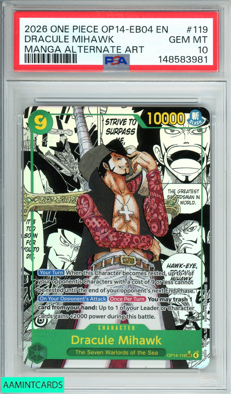 2026 ONE PIECE OP14-EB04EN DRACULE MIHAWK #119 MANGA ALT ART PSA