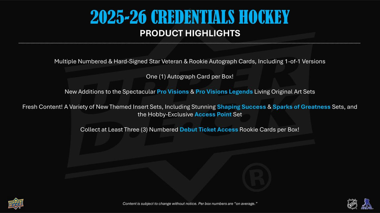 2025/26 Upper Deck Credentials Hockey Hobby Box
