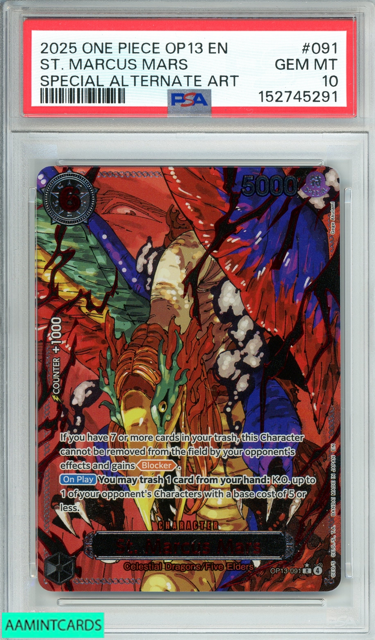 2025 ONE PIECE OP13 ST MARCUS MARS #091 SP ALT ART PSA 10 SOLD AS