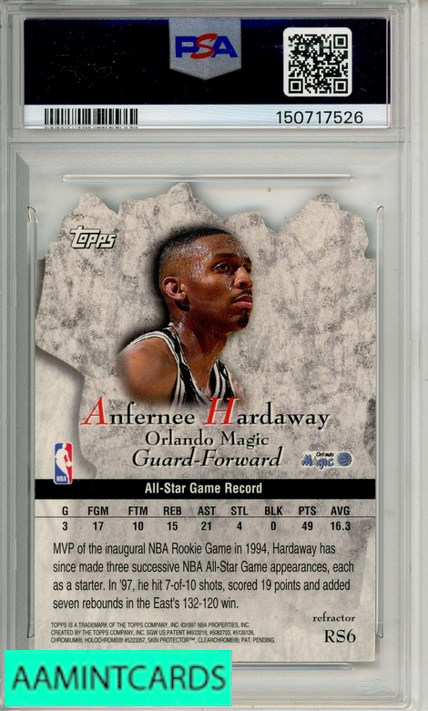 1997 TOPPS ROCK STARS ANFERNEE HARDAWAY #RS6 REFRACTOR PSA 9 MINT
