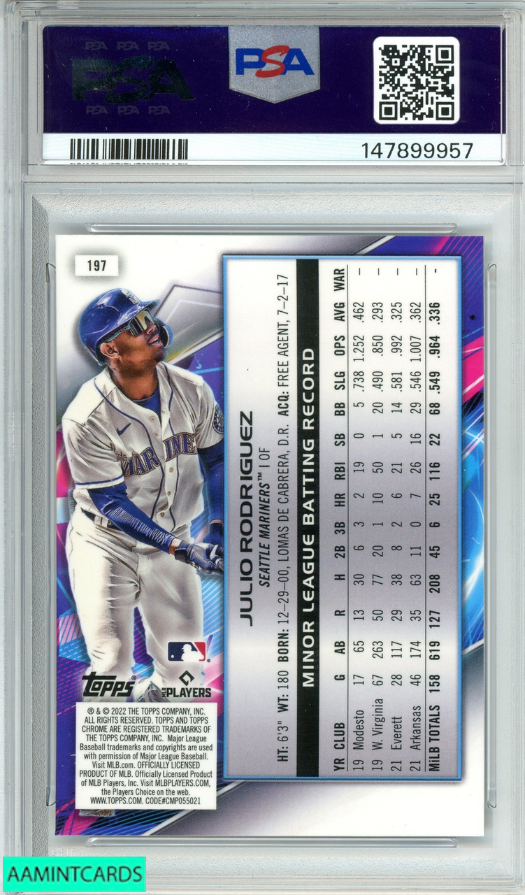 2022 TOPPS COSMIC CHROME JULIO RODRIGUEZ #197 NUCLEUS REF RC PSA