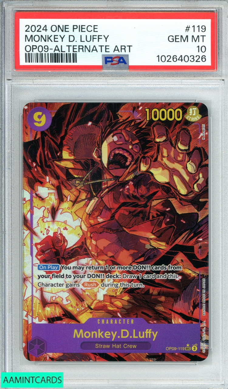 2024 ONE PIECE OP09-MONKEY D LUFFY #119 ALTERNATE ART PSA 10 GEM
