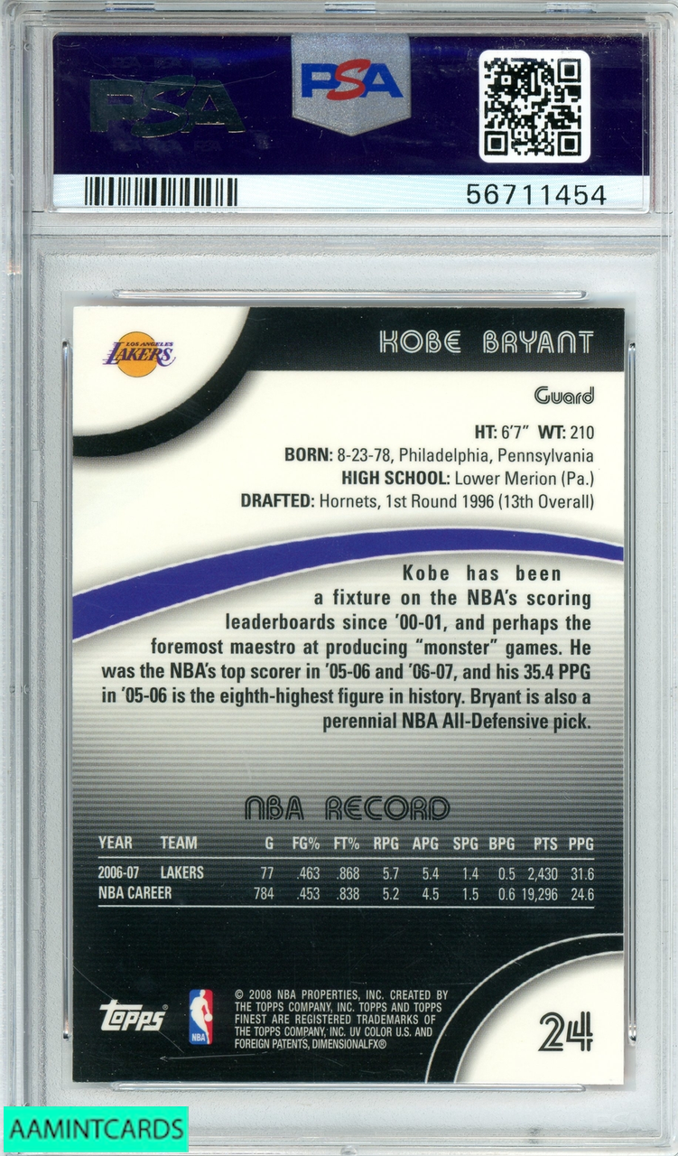 2007 FINEST KOBE BRYANT #24 LOS ANGELES LAKERS PSA 9 MINT 56711454