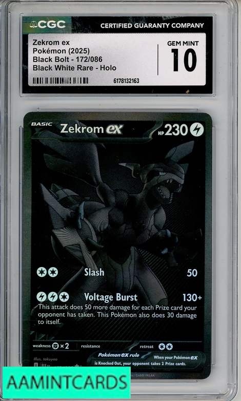 2025 POKEMON BLACK BOLT ZEKROM EX #172 BLACK WHITE RARE HOLO CGC