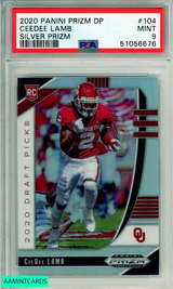 2020 PANINI PRIZM DRAFT PICKS SILVER PRIZM CEEDEE LAMB #104 ROOKIE PSA MINT 9 51056676