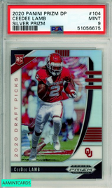 2020 PANINI PRIZM DRAFT PICKS SILVER PRIZM CEEDEE LAMB #104 ROOKIE PSA MINT 9 51056675