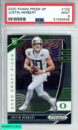 2020 PANINI PRIZM DP JUSTIN HERBERT #102 LA CHARGERS ROOKIE RC PSA 9 MINT 51056596