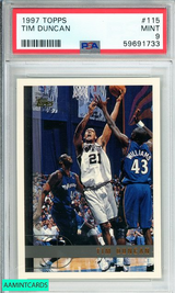 1997 TOPPS TIM DUNCAN #115 SAN ANTONIO SPURS ROOKIE RC PSA 9 MINT 59691733