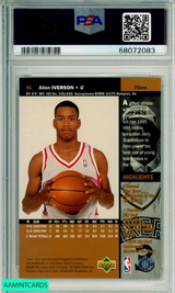 1996 UPPER DECK ALLEN IVERSON #91 ROOKIE HOF PHILADELPHIA 76ERS PSA MINT 9 58072083