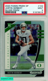 2020 PANINI PRIZM DRAFT PICKS JUSTIN HERBERT #102 SILVER PRIZM ROOKIE PSA 9 MINT 51876618