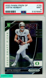 2020 PANINI PRIZM DRAFT PICKS JUSTIN HERBERT #102 ROOKIE CHARGERS RC PSA 9 MINT 51876564