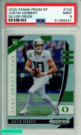 2020 PANINI PRIZM DRAFT PICKS JUSTIN HERBERT #102 SILVER ROOKIE PRIZM PSA 9 MINT 51286431