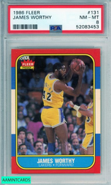 1986 FLEER JAMES WORTHY #131 HOF LOS ANGELES LAKERS PSA 8 NM-MT 52083453