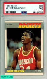 1987 FLEER AKEEM OLAJUWON #80 HOF HOUSTON ROCKETS PSA 7 NM 52939158