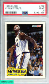 1993 FLEER CHRIS WEBBER #292 GOLDEN STATE WARRIORS ROOKIE RC PSA 9 MINT 52867368