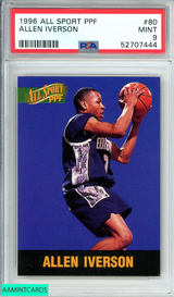 1996 SCORE BOARD ALL SPORT PPF ALLEN IVERSON #80 76ERS ROOKIE RC PSA 9 MINT 52707444