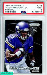 2014 PANINI PRIZM TEDDY BRIDGEWATER #242 RUNNING VIKINGS ROOKIE RC PSA 9 MINT 52868054