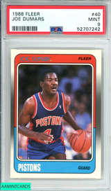 1988 FLEER JOE DUMARS #40 DETROIT PISTONS PSA 9 MINT 52707242