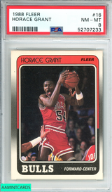 1988 FLEER HORACE GRANT #16 CHICAGO BULLS ROOKIE RC PSA 8 NM-MT 52707233