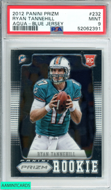 2012 PANINI PRIZM RYAN TANNEHILL #232 AQUA-BLUE JERSEY DOLPHINS ROOKIE RC PSA 9 52062391
