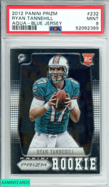 2012 PANINI PRIZM RYAN TANNEHILL #232 AQUA-BLUE JERSEY DOLPHINS ROOKIE RC PSA 9 52062389