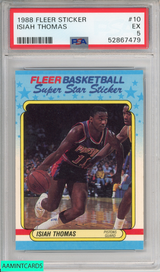 1988 FLEER STICKER ISIAH THOMAS #10 HOF DETROIT PISTONS PSA 5 EX 52867479